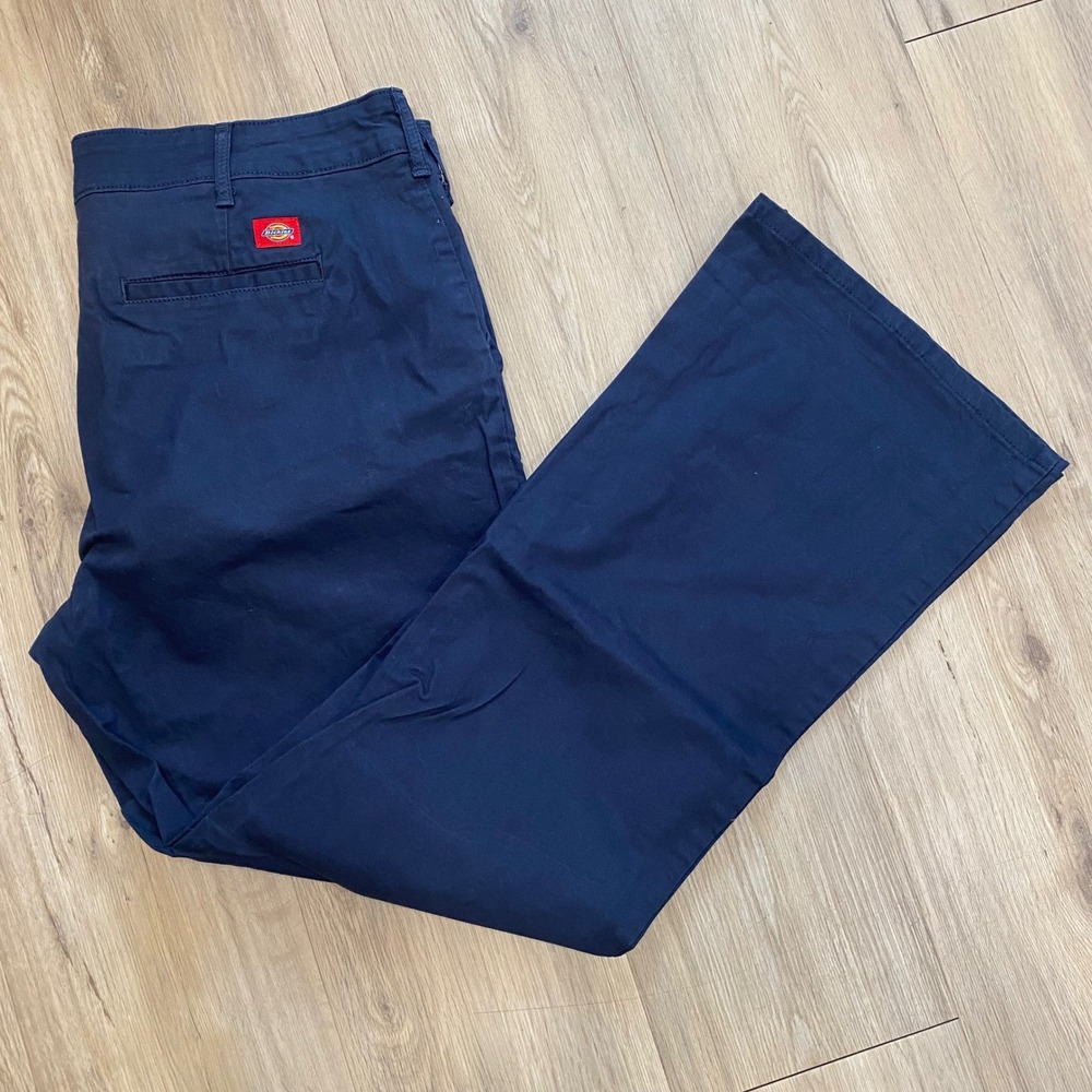 Dickies Pants Women 16 Navy Blue Slim Fit Workwear Straight Leg Chino Trousers